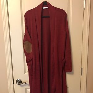 Cranberry Duster  with faux suede elbow patches